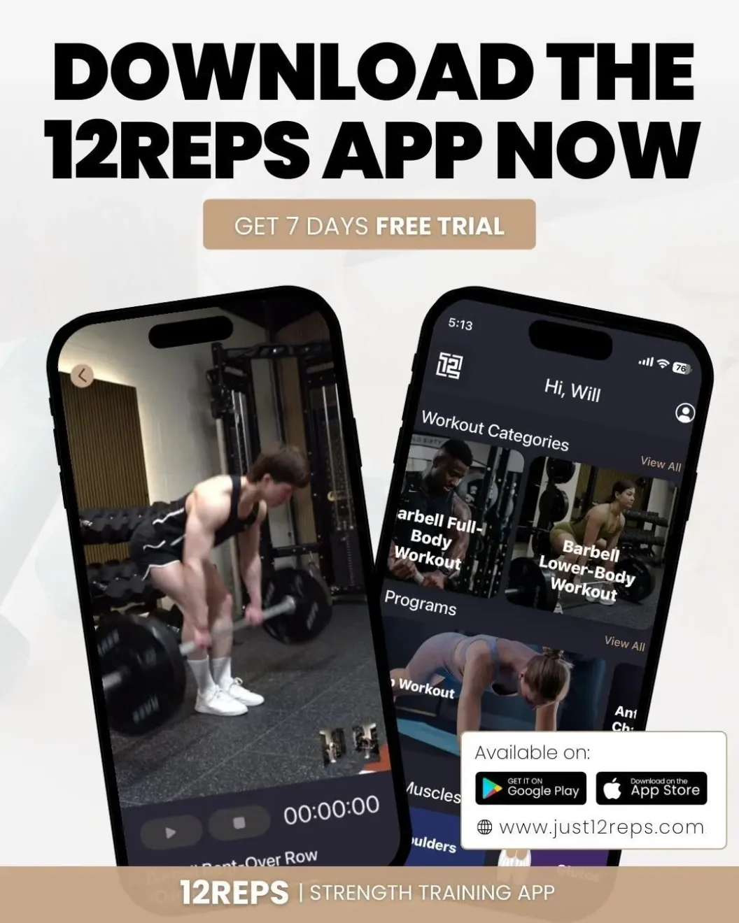 12reps app, strength training and weightlifting app download