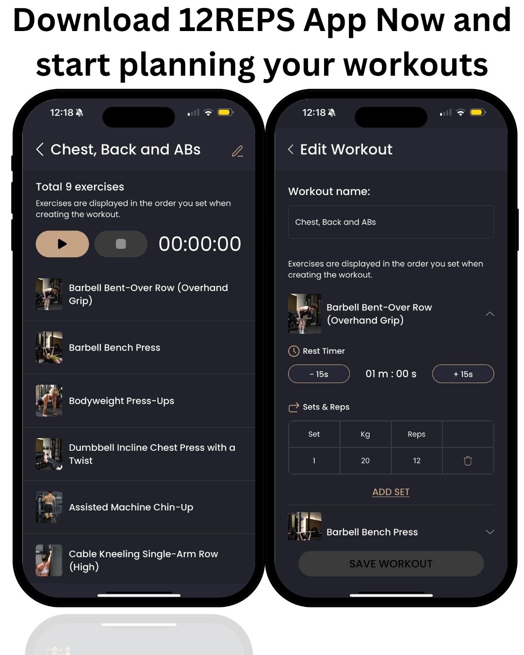 strength training app- 12reps app - personalised strength training
