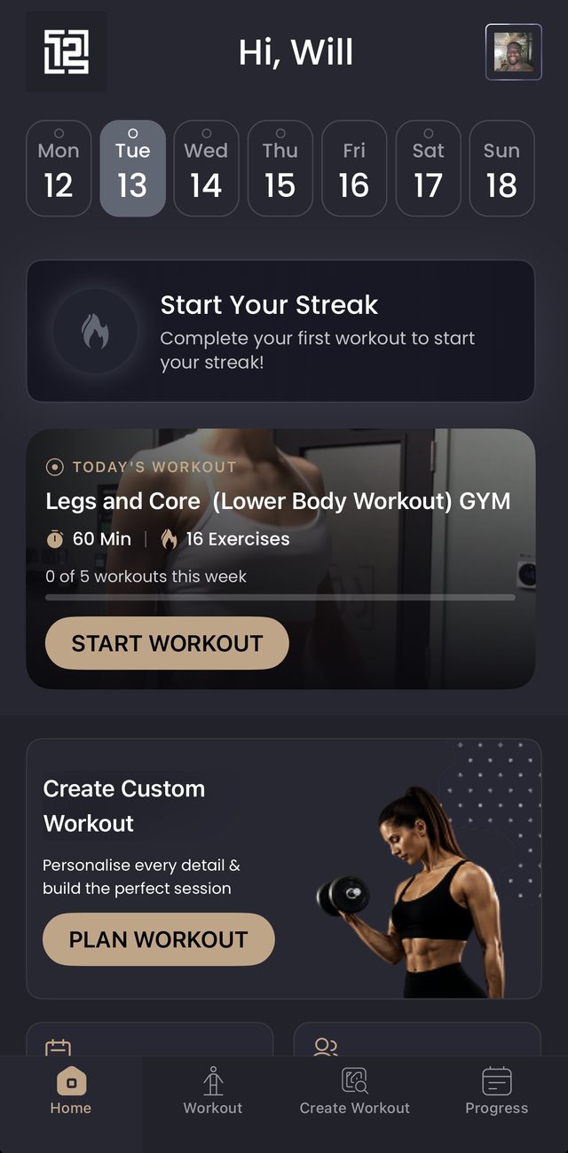 12REPS home screen